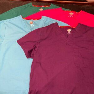 4 Pack Dickies Large V-neck Short Sleeve‎ Medical Scrub Top Healthcare Nurse GS1